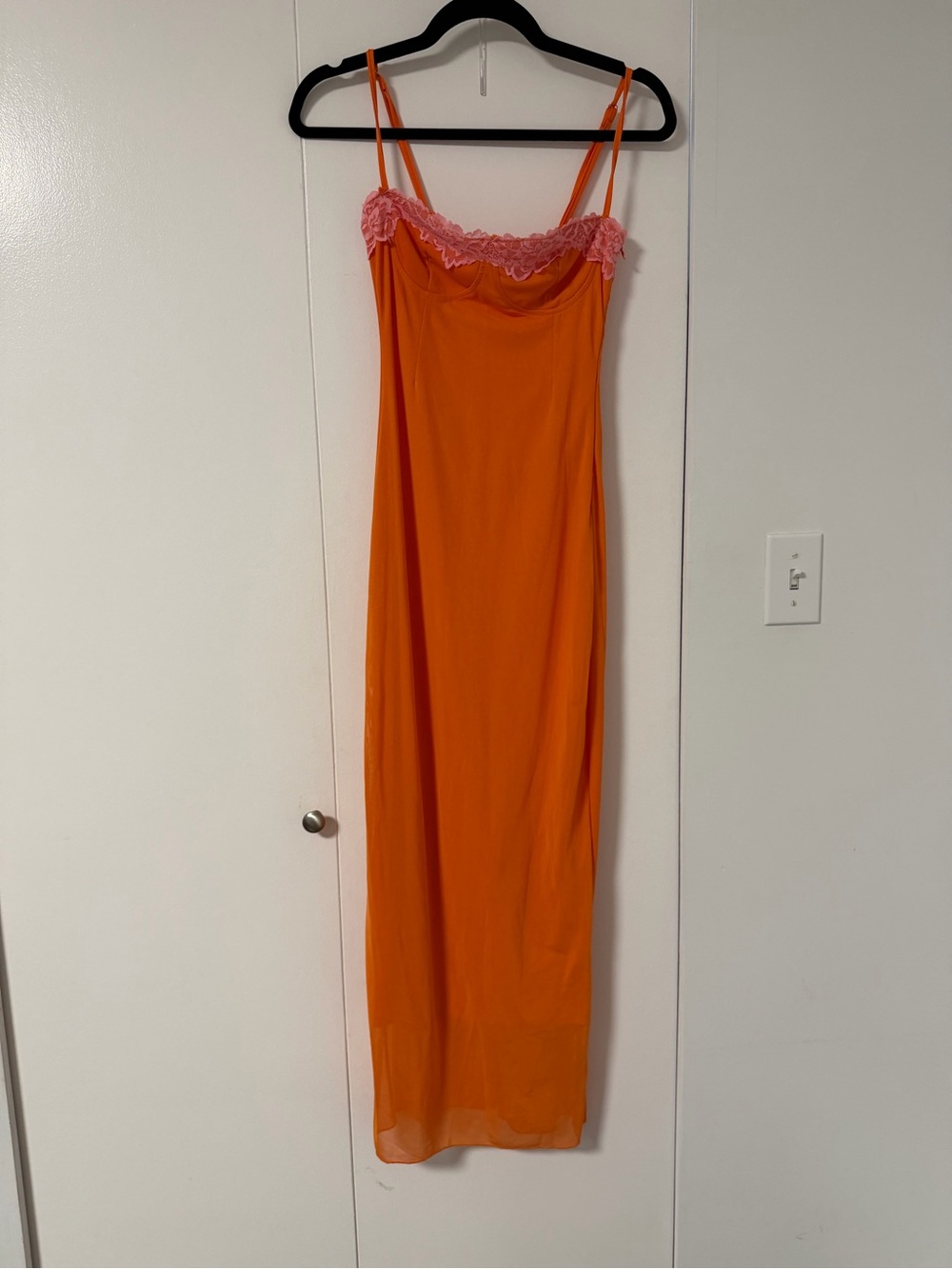 Women's Orange Slip with Pink Lace Trim